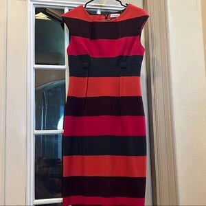 Calvin Klein Red and Black Sheath Dress Sleeveless Bateau Neckline